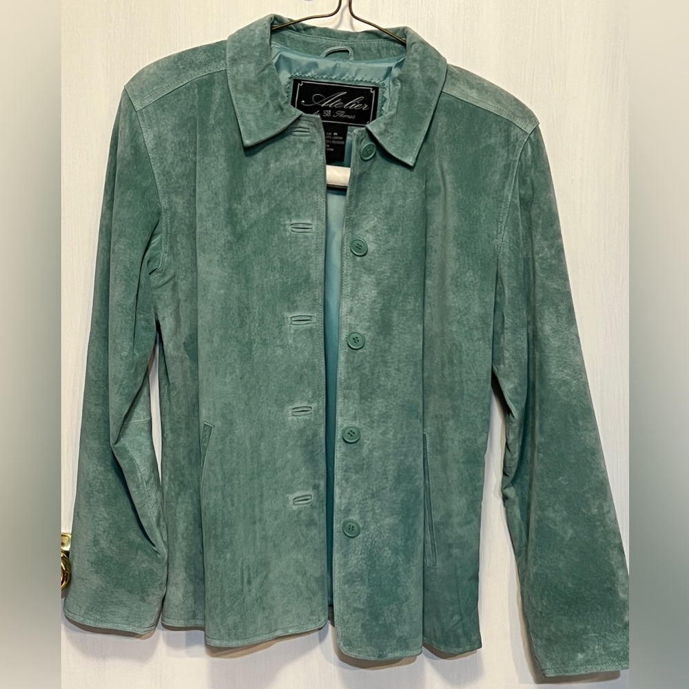 Atelier by B Thomas Teal Leather shirt/jacket Sz M